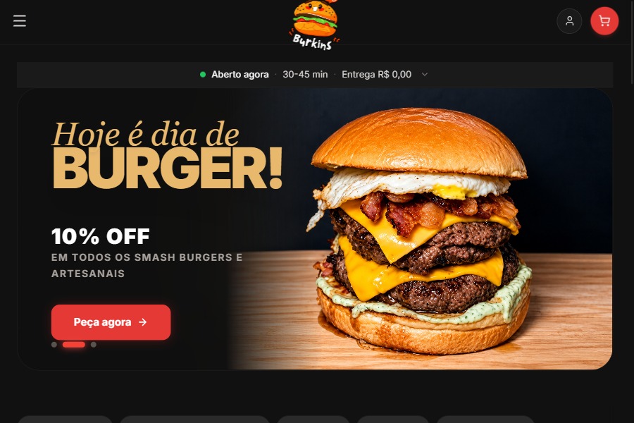 Interface do aplicativo Burkins Burger